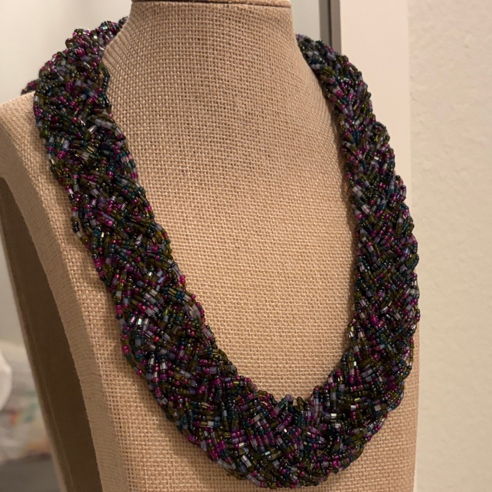 Elegant Seed-bead Purple /Grey Braided Necklace